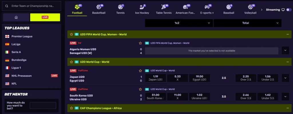 Live Betting at Sportuna